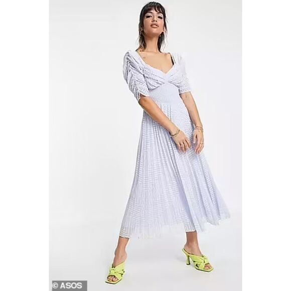 ASOS Dress Women's Size 10 Powder Blue Midi Retro Pinup Party Wedding Guest 50s - Picture 1 of 7